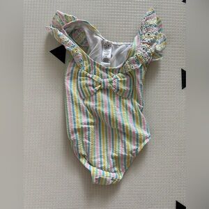 Little Me|Baby girl toddler Striped pastel bathing suit bikini with cute bow•24M